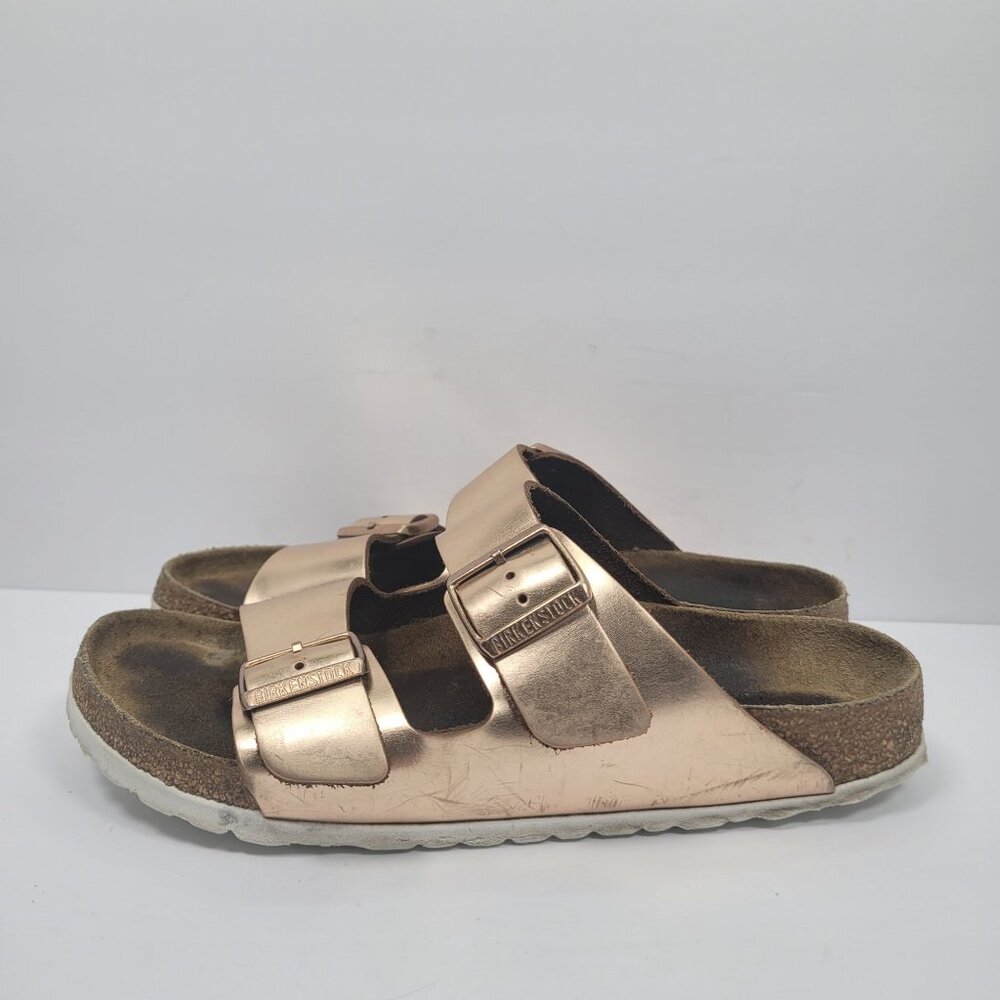 Birkenstock Arizona Women's Rose Gold Metallic Leather Sandals US 9 EU 40 - Picture 2 of 8